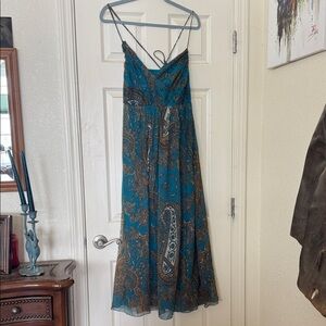 Magic Teal and Brown Paisley Maxi Dress